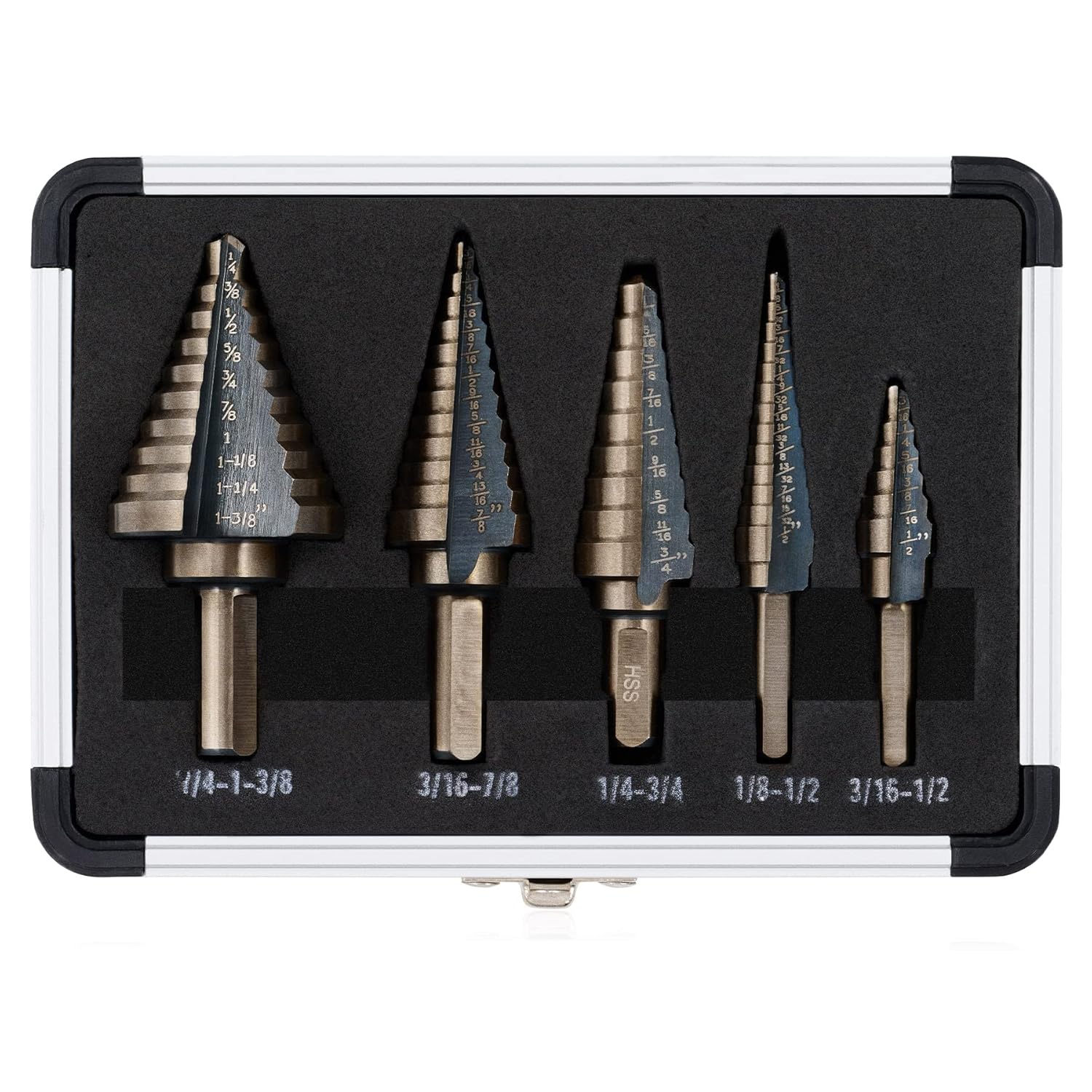 5PCS Titanium Step Drill Bit Set, High Speed Steel Cone Drill Bits 50 Sizes Multi-Hole Cutting Tool, Metal Hole Cutter for Iron Copper Wood Plastic Fiberglass, DIY Industrial Hand Tools, Perfect Father's Day Gift for Dad 5PCS Titanium Step Drill Bit Set, High Speed Steel Cone Drill Bits 50 Sizes Multi-Hole Cutting Tool, Metal Hole Cutter for Iron Copper Wood Plastic Fiberglass, DIY Industrial Hand Tools, Perfect Father's Day Gift for Dad