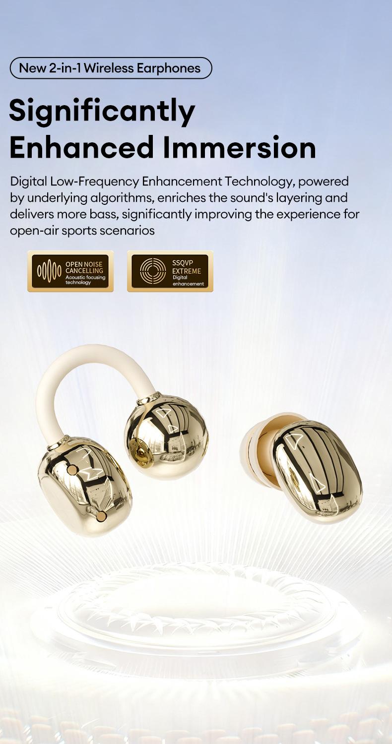 HYUNDAI Power bank & Ear clip type & Sleeping type 3-in-1 wireless Bluetooth headphones,Can charge the phone in reverse,With two pairs of headphones included,Waterproof and sweat-proof, with excellent sound transmission quality,Suitable for couples,sports