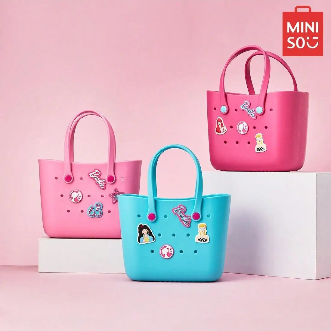 [Crochet Bag with Accessories] Barbie Series Lunch Bag for Women & Girls – Cute Durable Tote with Handle, Perfect for School,Beach,Work & Daily Use