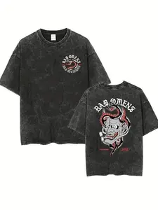 Men's "Korn" Doll Pattern Vintage Washed Heavy Cotton T-Shirt, categorized as men's t shirts, with Graphic Concert T-Shirt element, adopting Retro Double-Sided Water Wash T-Shirt style