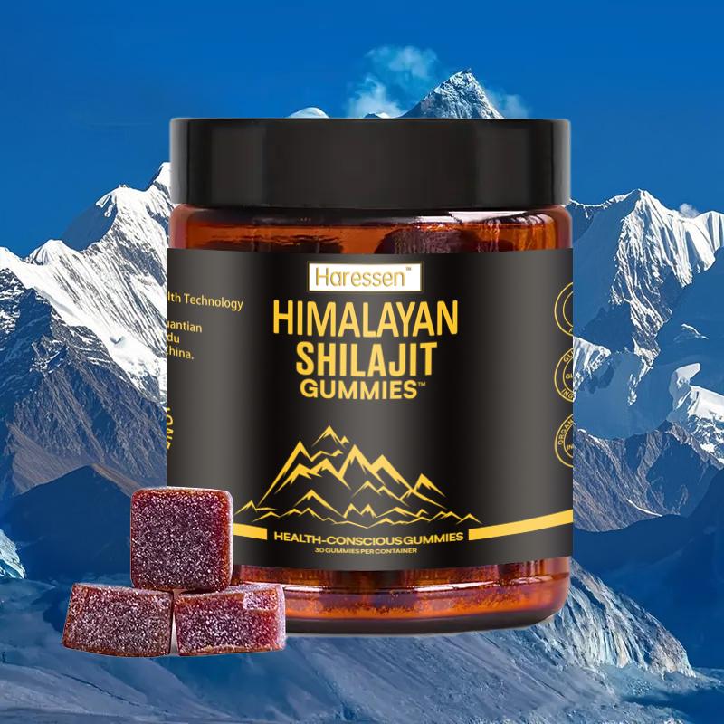 Haressen Himalayan Shilajit Gummies with Ashwagandha Gokshura Fulvic Acid 85 Trace Minerals No Added Sugar 30 Gummies for Men Women Authentic Pure Health-Conscious Edible Supplement