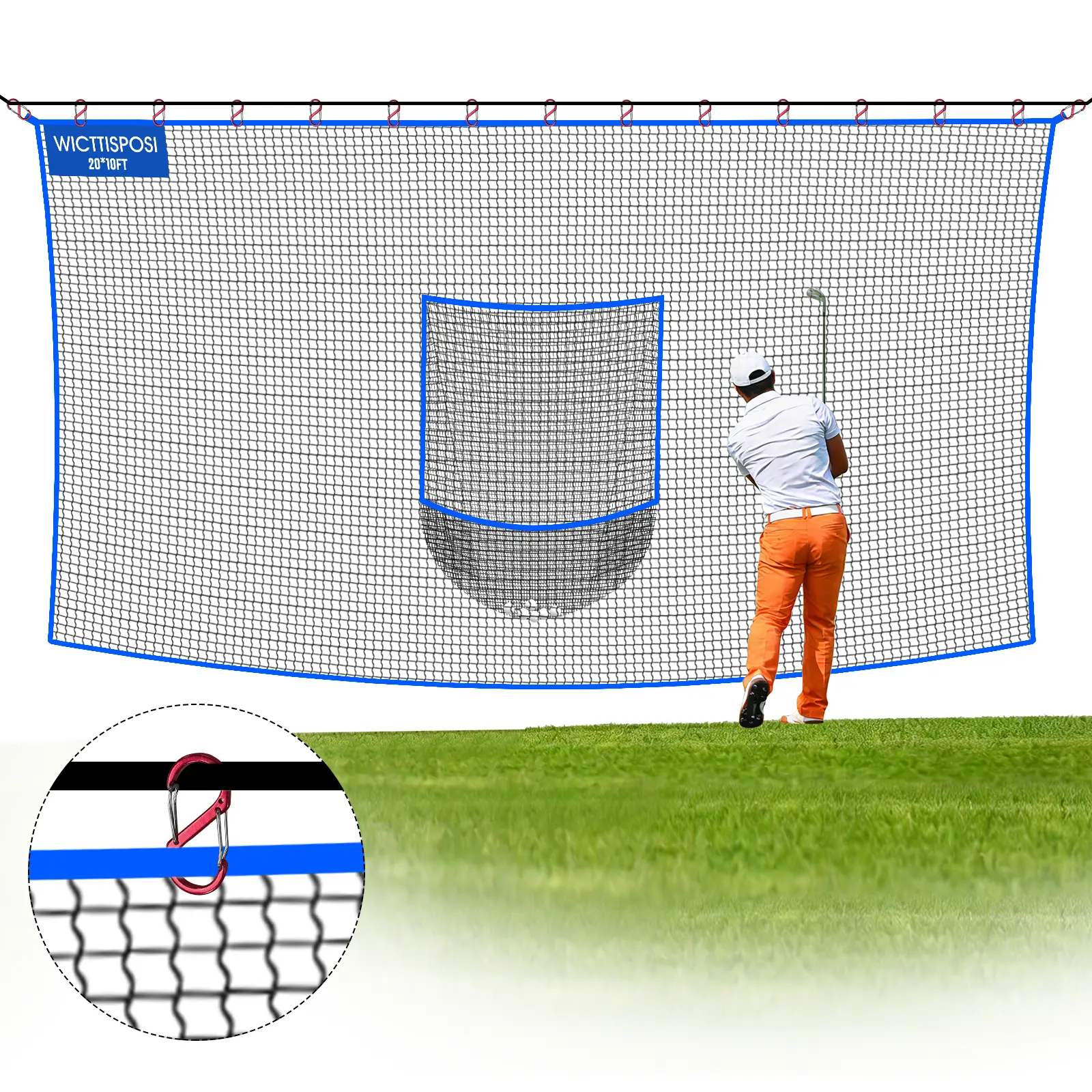 Golf Net with Target Pocket, Golf Practice Net, Heavy-Duty Multi Sports Netting Barrier, Golf Hitting Net for Golfer Garages Backyard Driving Swing Chipping, Indoor Outdoor Use summerwins