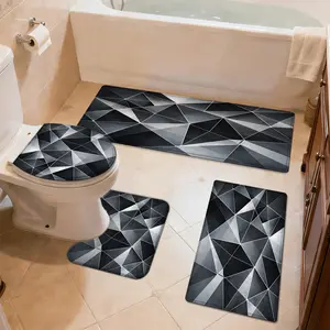 3/4pcs Non-Slip Bath Rug Suitable for Shower, Bathtub, Toilet & Door - Soft Thick Quick-Dry with Anti-Skid Backing, Machine Washable Modern Geometric Triangle Carpet, Mat Suitable for Bathroom, Laundry, Bedroom Entryway