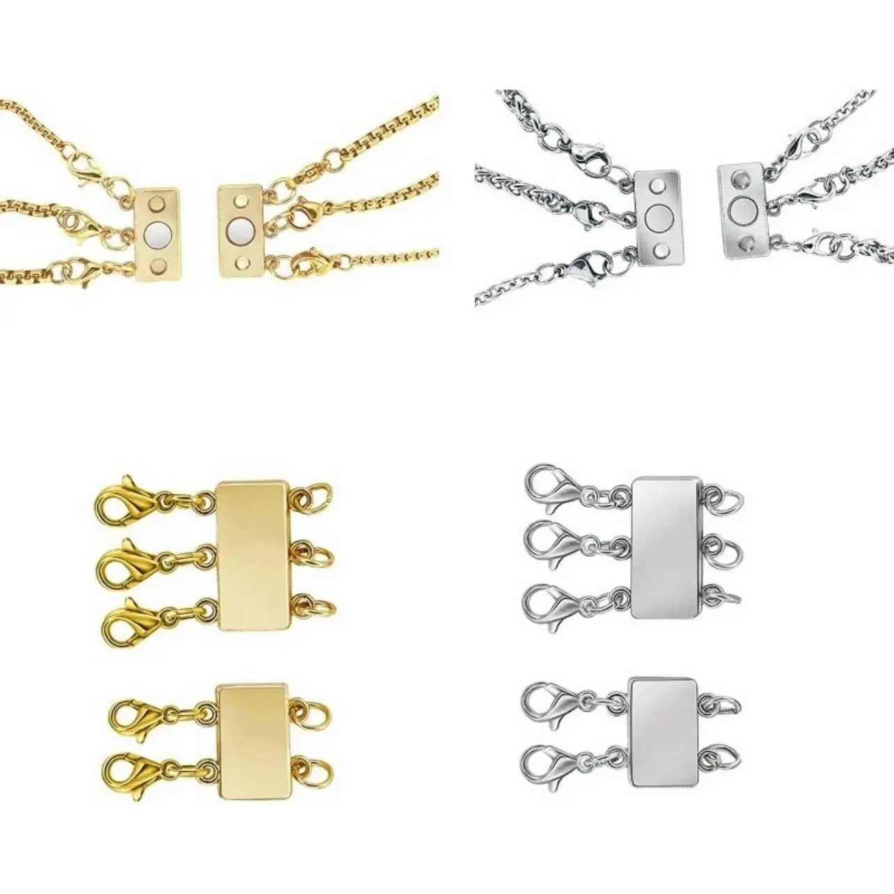 Multi-Necklace Layering Magnetic Clasp & Chain Connector Silver Gold Lightweight