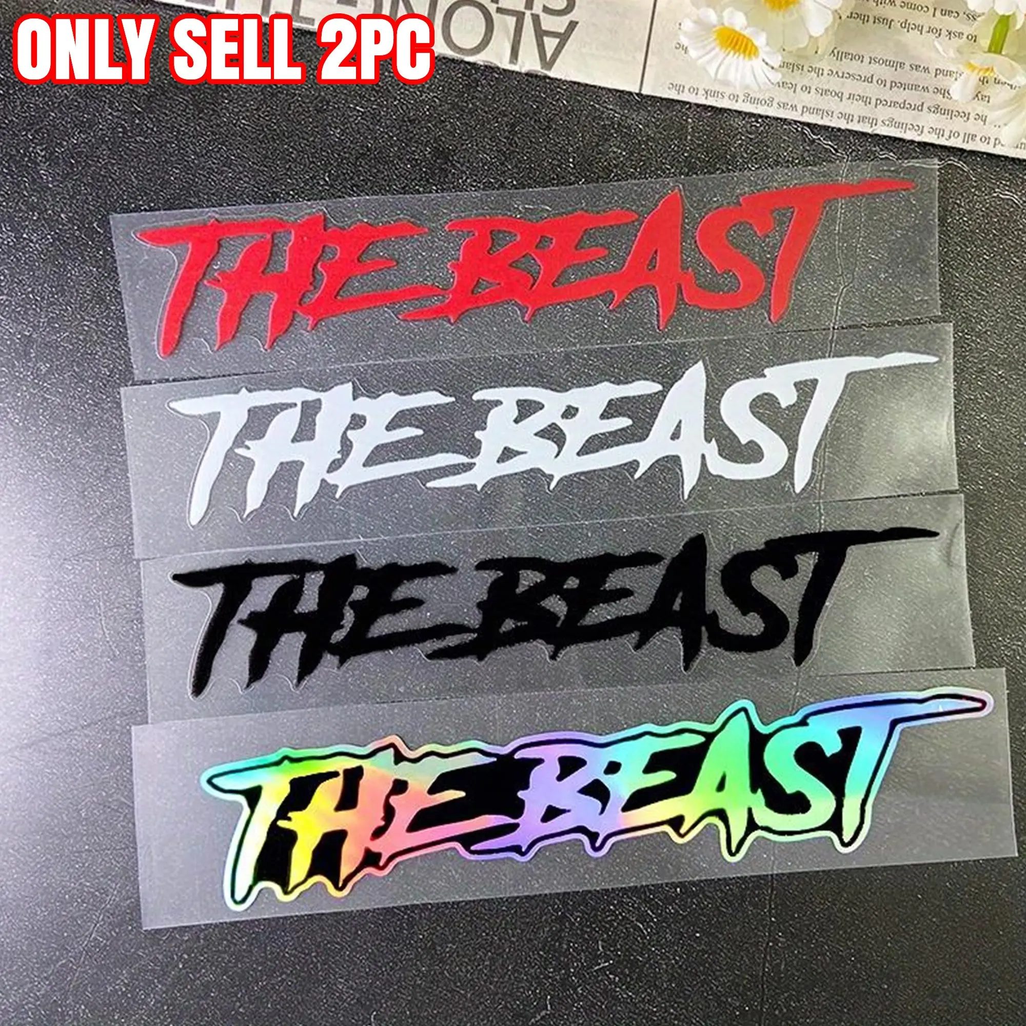 2PCS THE Beast Motorcycle Motorbike Helmet Stickers, Waterproof Vinyl Decals, Motorcycle Decoration, Suitable for Motorcycle Helmets, Side Panels, Fuel Tanks, Car Triangular Windows, Suitable for Metal and Glass Surfaces
