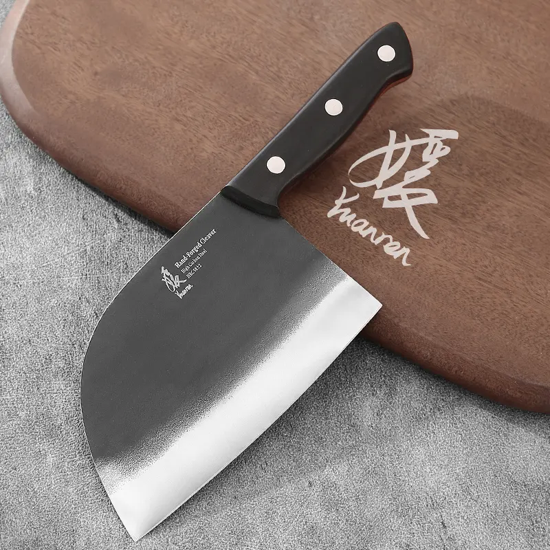 YUANREN 7-In Heavy-Duty Kitchen Butcher Knife - High Carbon Steel Blade, Ebony Handle Cooking Knife, Meatknife for Heavyduty Chop, Meat & Veg Ready Kitchenware