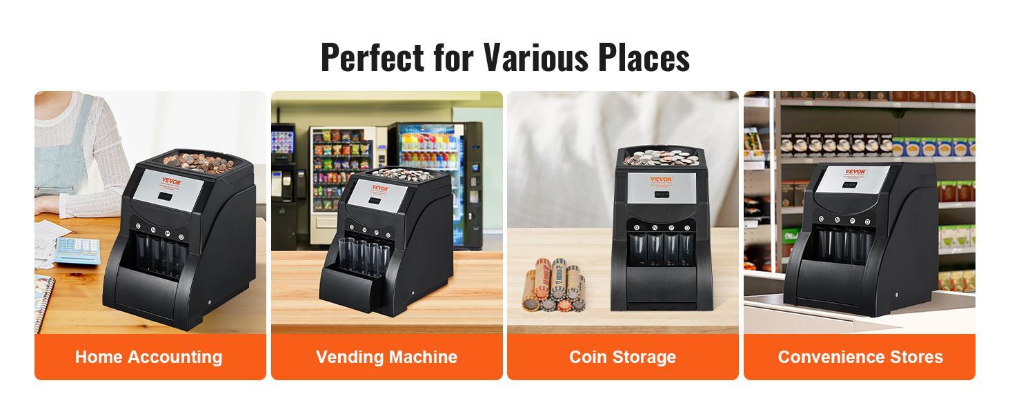 VEVOR USD Coin Sorter, TikTokShopBlackFriday, Coin Sorter Machine for USD Coin 1￠ 5￠ 10￠ 25￠, Sorts up to 230 Coins/min, Coin Sorter and Wrapper Machine Holds 200 Coins Included 4 Coin Tubes, Black  VEVOR Super Brand Day