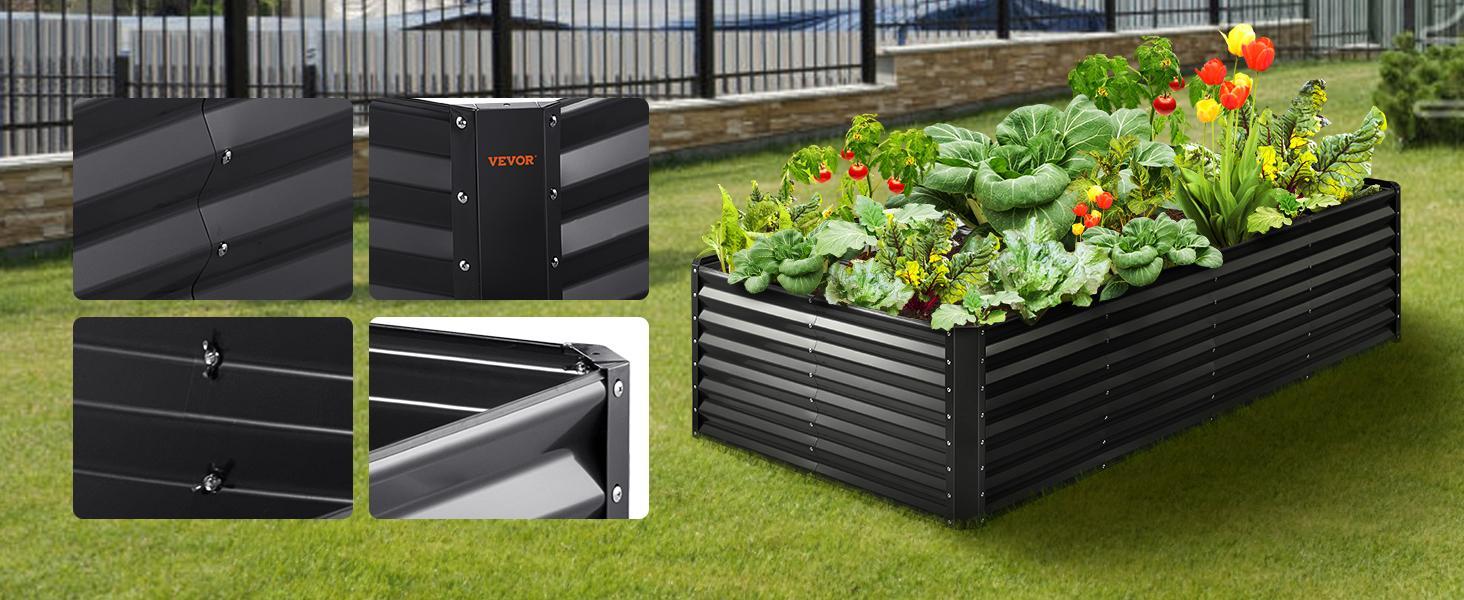 VEVOR Metal Raised Garden Bed Kit, TikTokShopBlackFriday, Outdoor Large Planter Raised Beds for Gardening Vegetables Flowers with Open Bottom and Planting Tools