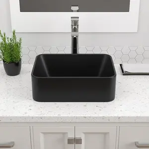 Dcolora 16"x12" Rectangular Vessel Sink with Matte Black Rim – White Ceramic Bathroom Sink, Modern Above Counter Vanity Basin, Stylish Sink for Bathroom Remodel, Luxury Lavatory Sink