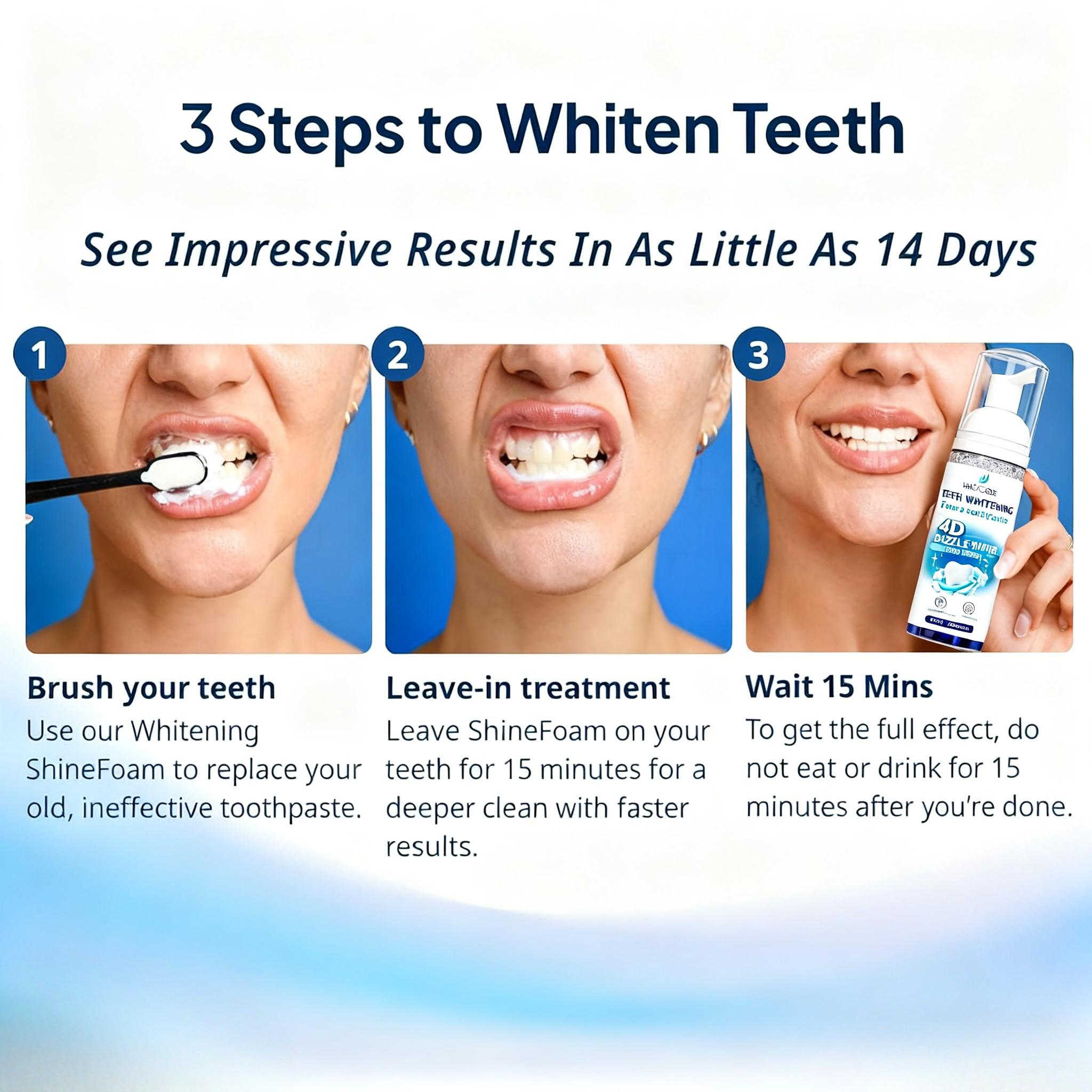Halo Code 4D Dazzle White Foam Toothpaste,Get Whiter Teeth in Just 7 Days! Whitening, Sensitivity Relief & Fresh Breath All-in-One! natural oral health gentle mint snow removal cleaning improves xylitol strips care