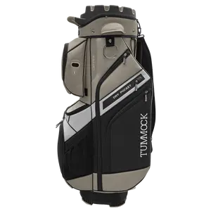 Tummock 14-compartment golf pushcart bag with a dry pocket design, green and black color scheme, enhanced storage space and durability, made from high-quality materials. tlock