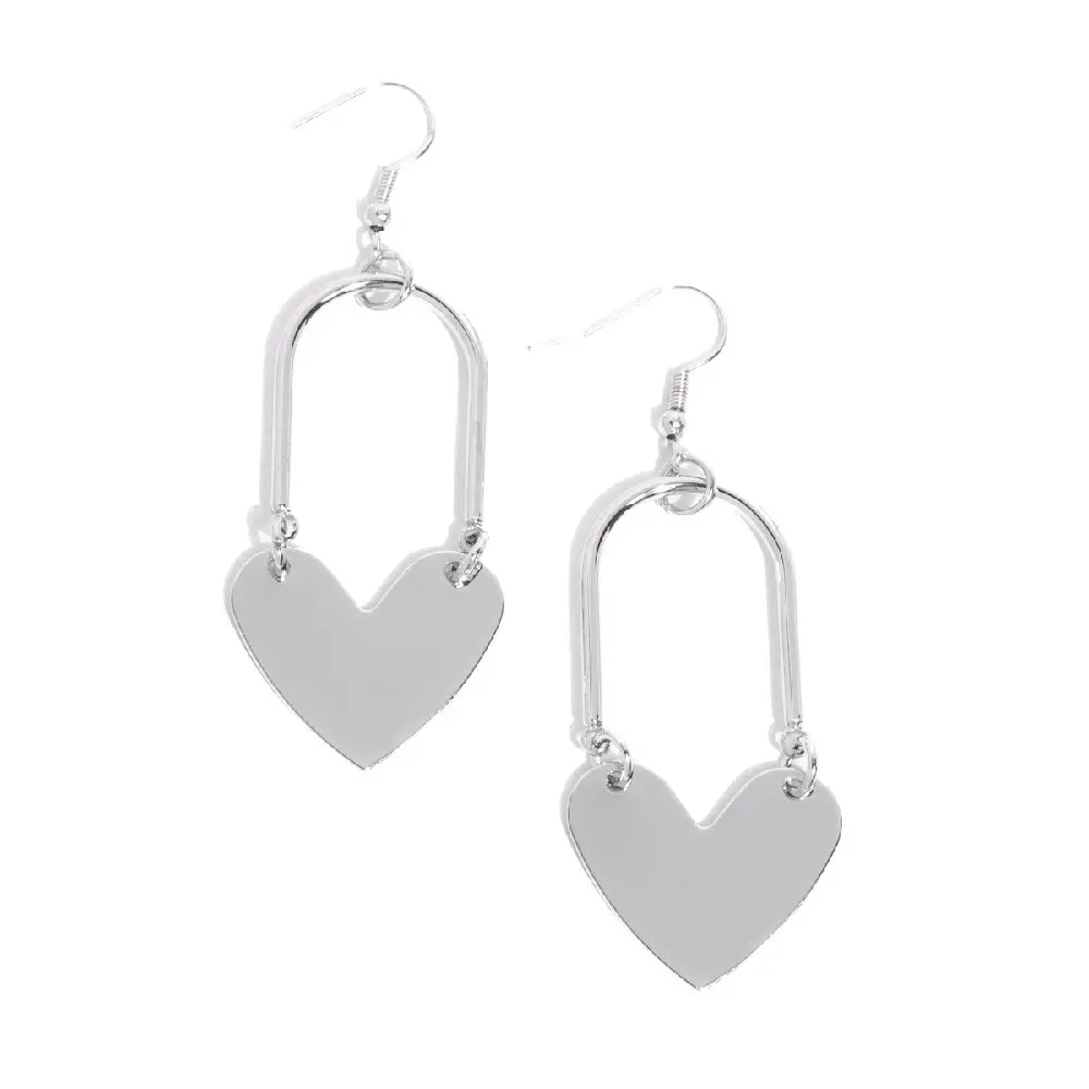 Lady Locket- Silver Heart-Shaped Dangle Earrings for Women - Silver Color, Elegant Design, Perfect for Everyday Wear