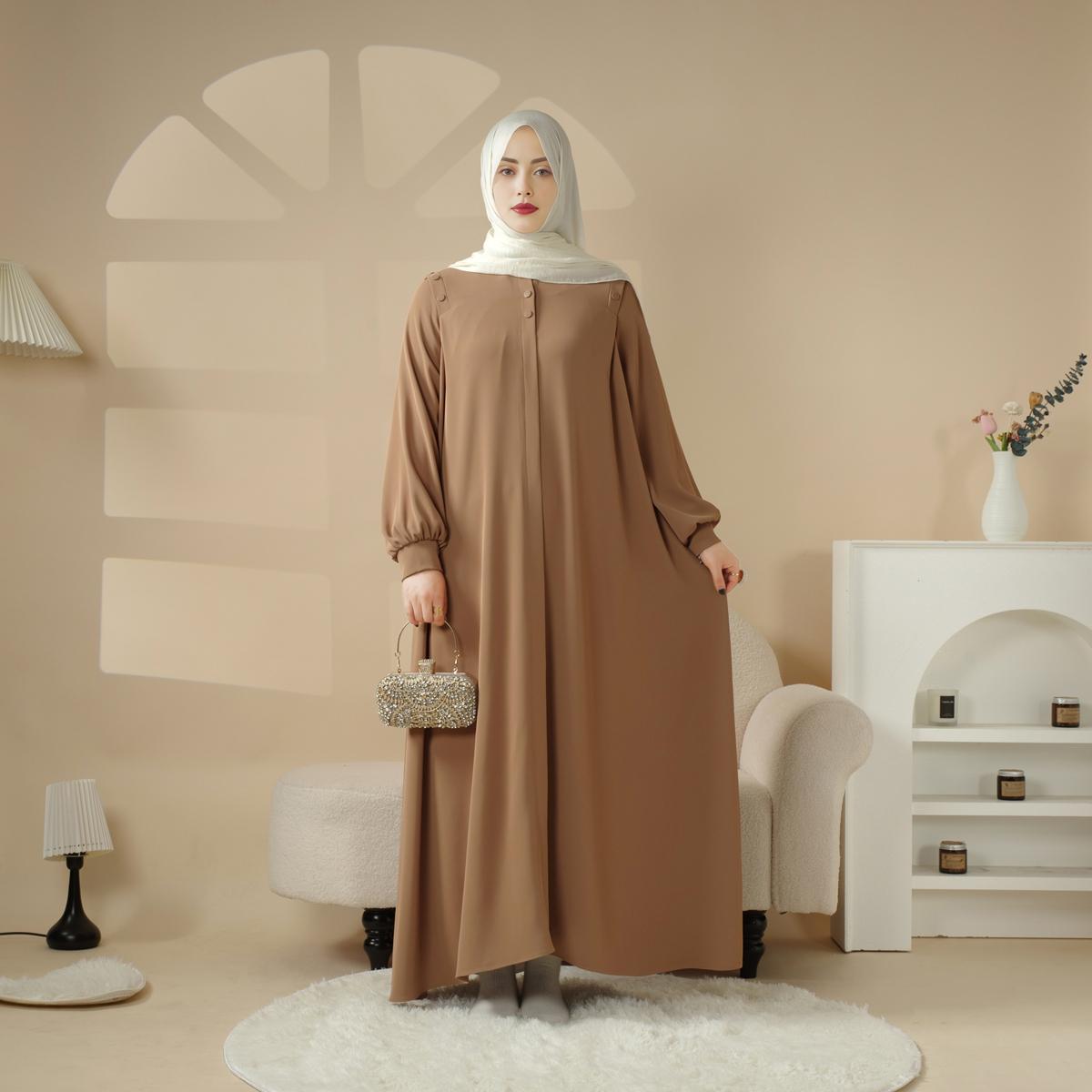 Macaron Color Shoulder Button Pullover Abaya ,black abaya,elegance,soft,daily abaya,abaya style,muslimfashion,abayafashion,jilbab,MA083 - Modest Women's Abaya Style with Elegant Design  Versatile Classic