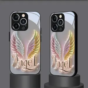 Phone case: Angel Wings Letter Decor New Glass Case Design for iPhone 17 16 15 14 13 12 11 PRO MAX PLUS, AIR, scratch-resistant and dustproof phone case, perfect holiday gift for friends and family