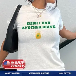 Irish I Had Another Drink Baby Tee, Funny St Patrick's Day Y2K Crop Top, Cute Drinking Irish Shirt, Gift For St Patrick's Day, Irish Tee