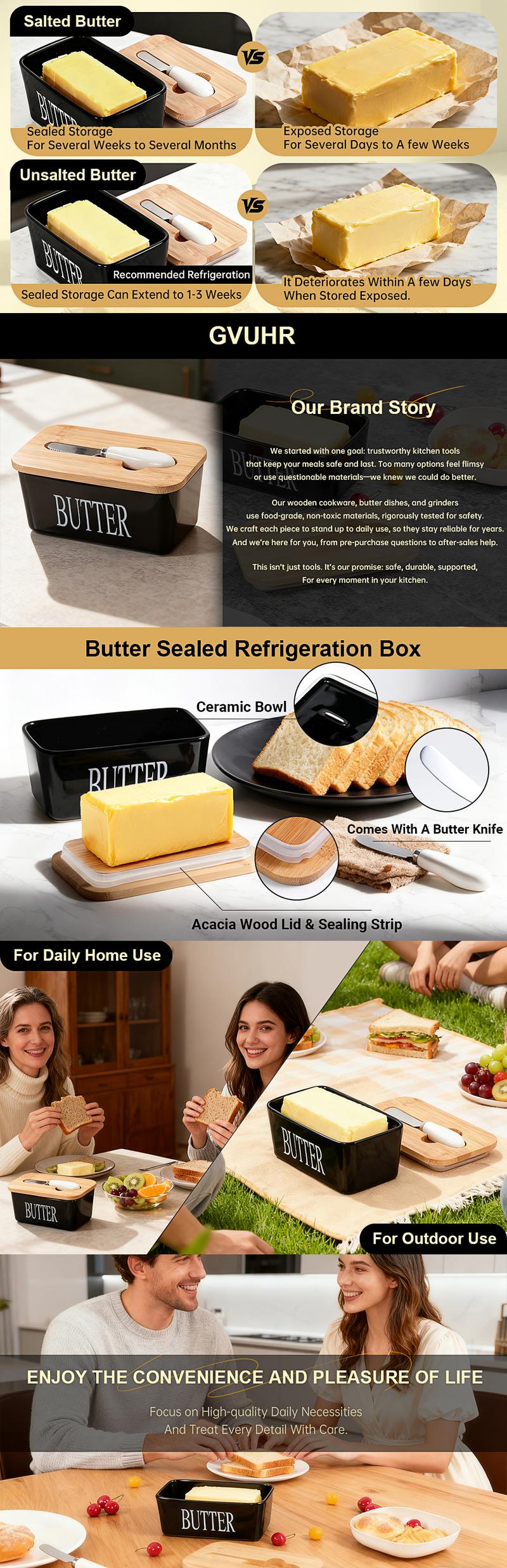 Ceramic Luxury Large Butter Dish - Countertop Keeper with Lid, Knife, High-Quality Silicone Sealing, and Easy-Clean Design - Perfect Kitchen Gift for Butter Lovers