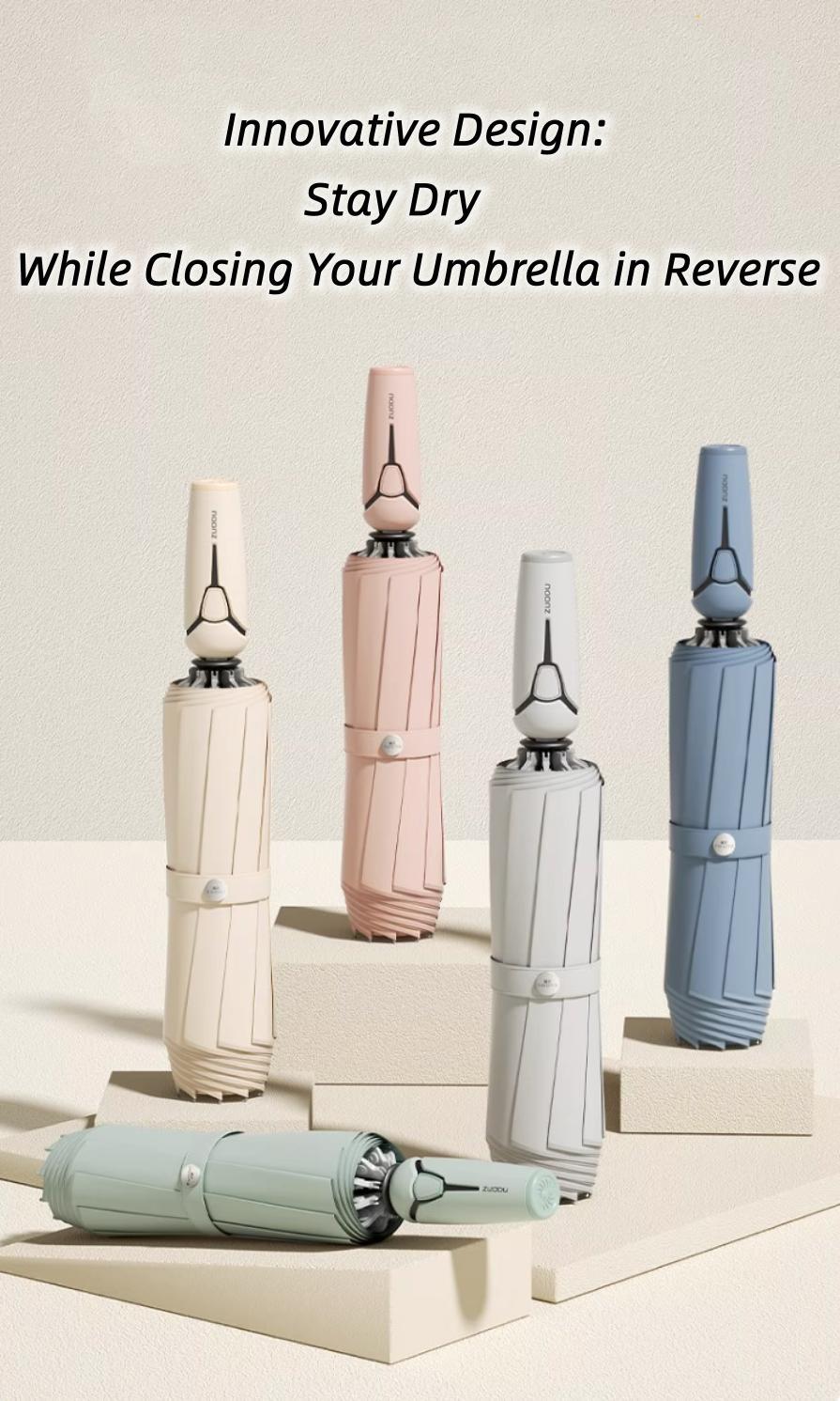 Night Light Reflection Umbrella Aluminium Case Tri-fold Reverse Design 10 Bones 280T Impact Cloth Hydrophobic Coating 470g Weight Safe for Rainy Nights - Cover