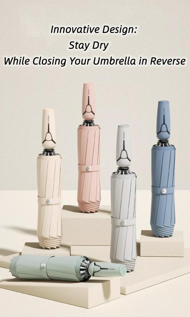 Night Light Reflection Umbrella Aluminium Case Tri-fold Reverse Design 10 Bones 280T Impact Cloth Hydrophobic Coating 470g Weight Safe for Rainy Nights - Cover