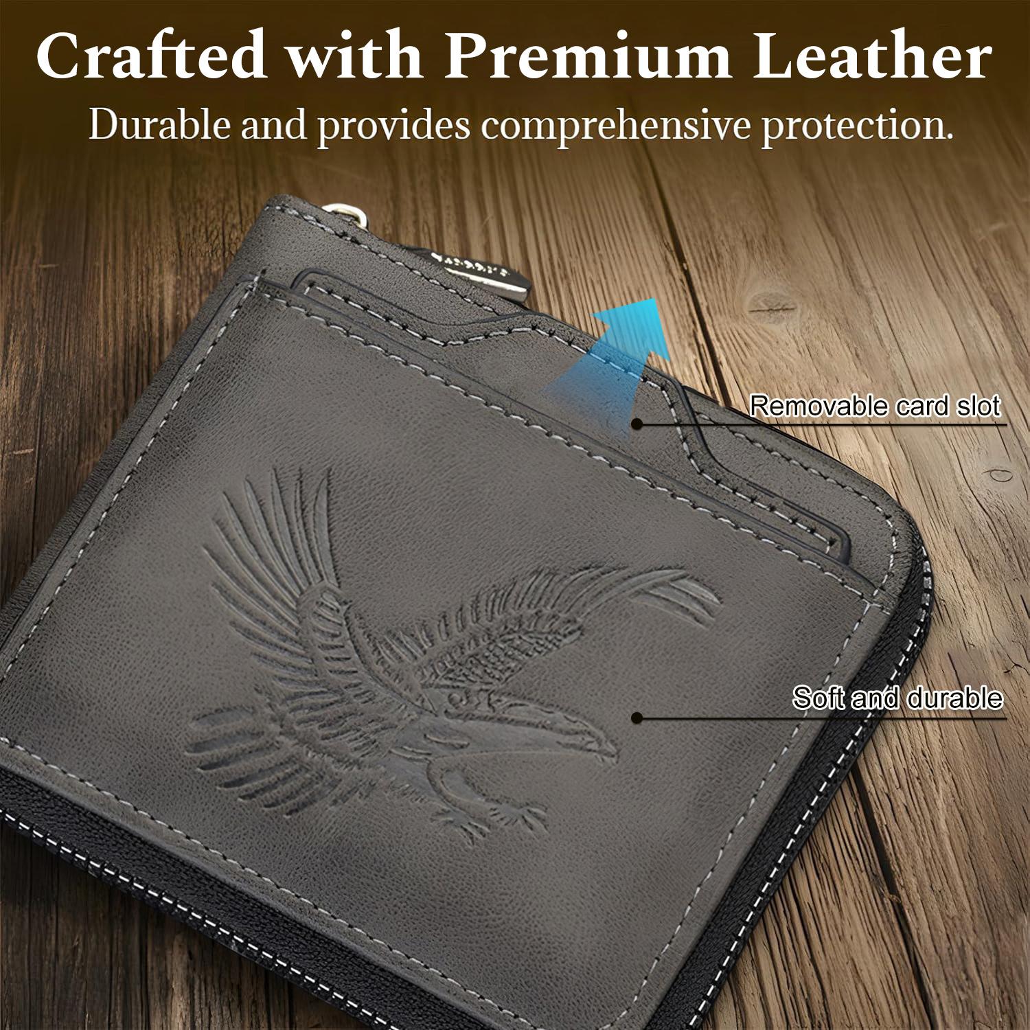 Slim Men's Vintage Eagle Embossed Short Wallet,Pocket PU Leather Bifold with ID Window & Cash Pocket,For Travel & Everyday Carry,Multi Card Slot Business Fashion Wallet