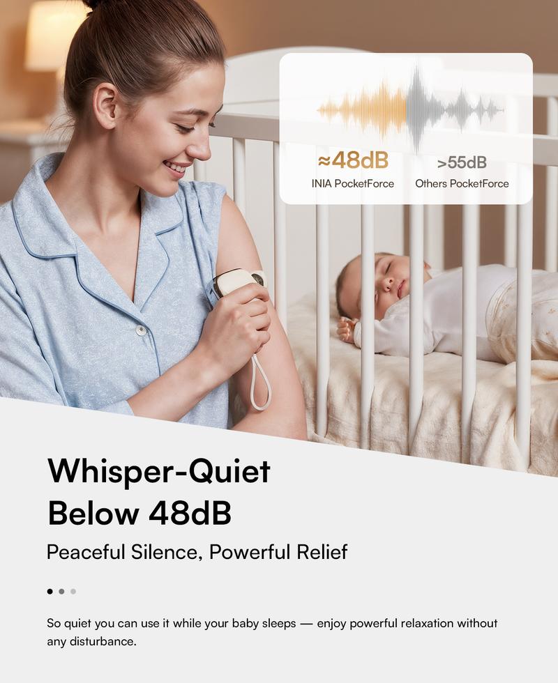 INIA PocketForce Palm-Sized Massage Gun – Portable Deep Tissue Massager with 3000 Percussions/Min, 7mm Stroke Depth & 10 lbs Force, Ultra-Quiet <48dB, 3 Heads & 4 Speeds, USB Rechargeable Travel Companion Gift Set