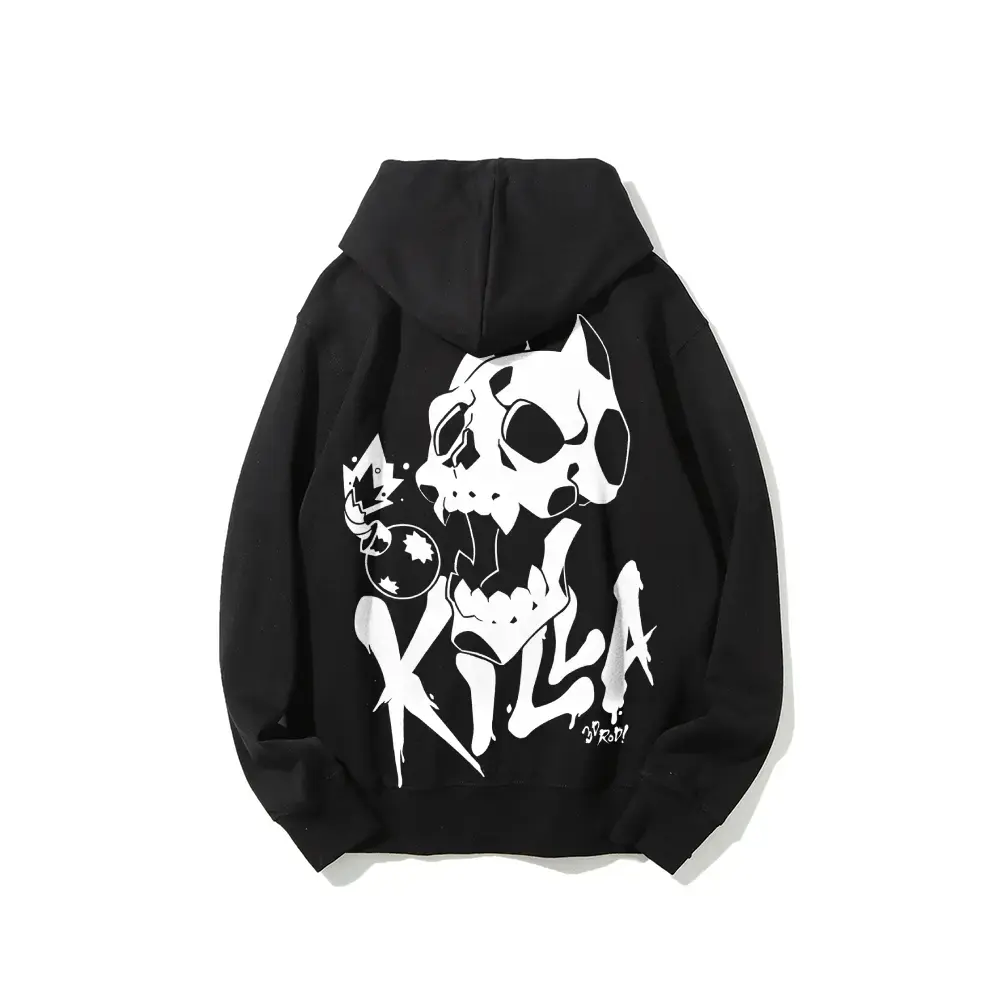 Men's JoJo's Bizarre Adventure Killer Queen Print Pullover Hoodie - Made in USA, Premium Cotton Blend Fabric, Comfortable Long Sleeve Casual Relaxed-Fit Tops Sweatshirts