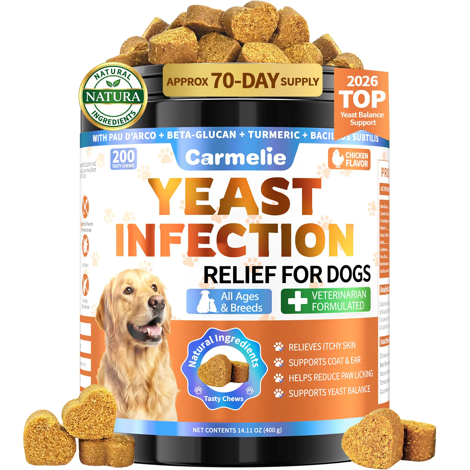 #backtoschool #sohochicCarmelie Yeast Infection Treatment for Dogs, 200 Chews Yeast Balance Healthy Itch Relief, Ear & Paw Odor Care, Allergy Supports, Helps Relieve Yeast Overgrowth,  Chinken Flavor, Safe for All Ages Dogs,back to school