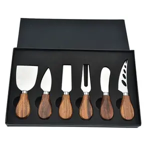 6 pcs Stainless Steel Cheese Knife Set Cheese Spreading Knife Cheese Knife Set with Bamboo Wood Handle for Charcuterie and Cheese spread