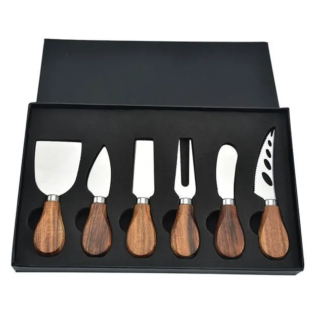 6 pcs Stainless Steel Cheese Knife Set Cheese Spreading Knife Cheese Knife Set with Bamboo Wood Handle for Charcuterie and Cheese spread