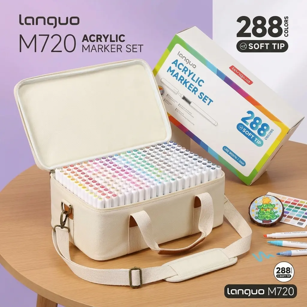【BUY 1 GET FREE GIFT】Languo 288-Piece Acrylic Paint Markers Kit - Leak-Proof, Quick-Dry, Waterproof 3D Gel Pen Markers & Highlighters, Colorful DIY Art Supplies for Rock Painting - Multipurpose for Acrylic Beginners, Back to School Haul, Sketchbook Ideas