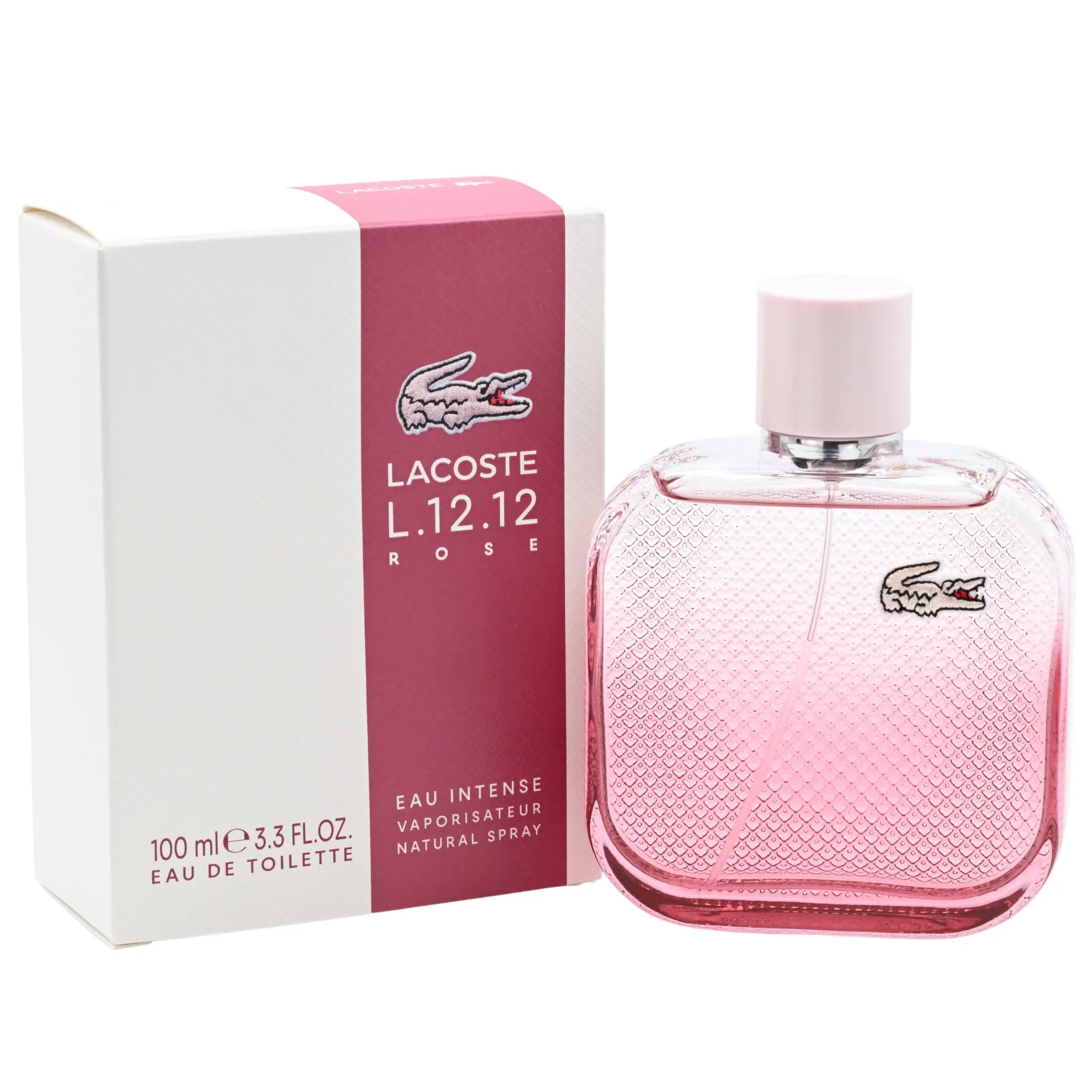 LACOSTE L.12.12 Rose Intense Eau de Toilette for Women, Fresh Floral-Woody Daily Wear Perfume with Rose & White Tea, 3.3-3.4 fl oz, Floral Rose Scent