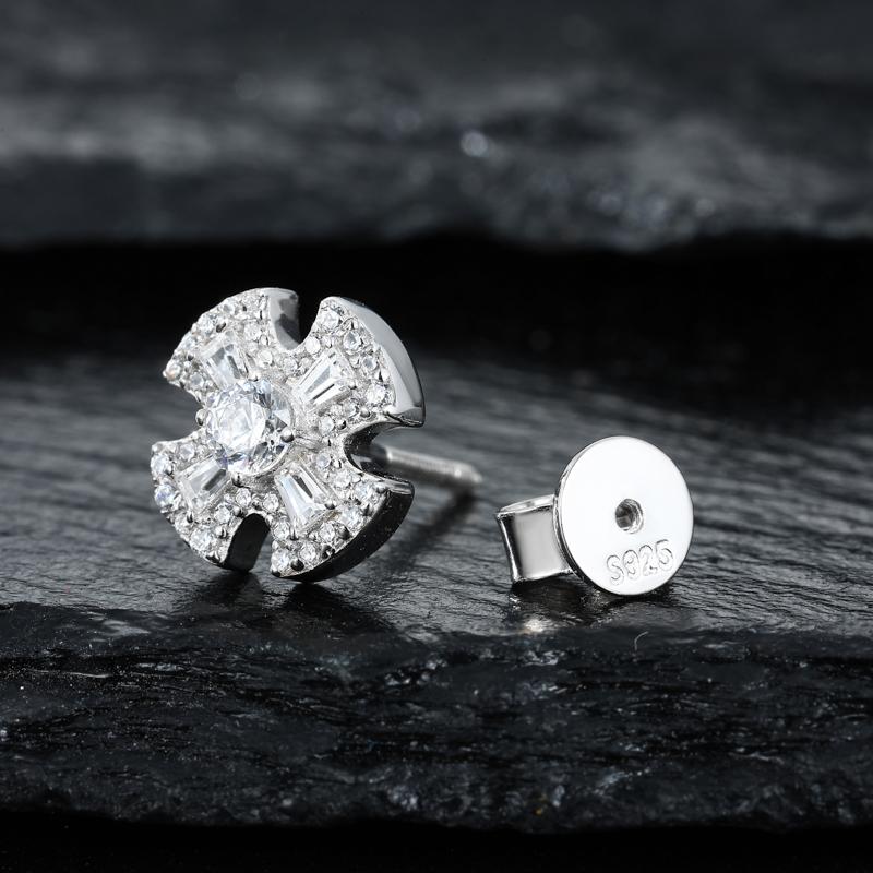 【#E567】Creative Cross Stud Earrings UCClYO Four-Leaf Clover Lab-Created Moissanite Earrings for Women 925 Sterling Silver Men's Stud Earrings Hip-Hop Jewelry Couple Gift Valentine's Day