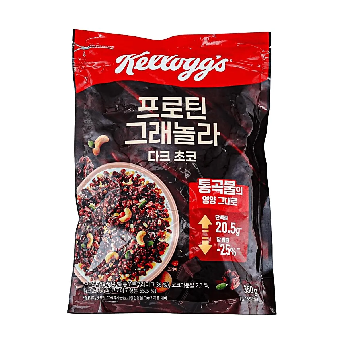 Kellogg's Protein Granola Cereal, Korean Version, Dark Chocolate Flavor, 350g - High Protein (20.5g), Reduced Sugar (25%)