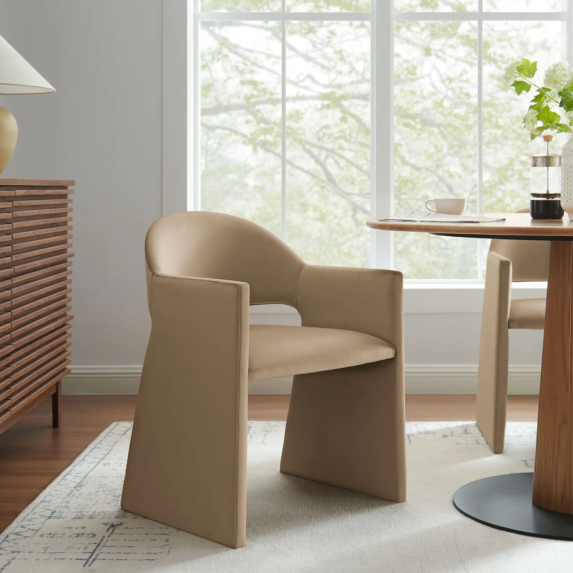 Talia Performance Velvet Dining Armchair in Taupe
