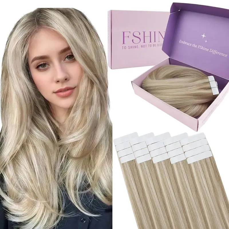 Fshine Invisible Balayage Tape in Hair Extensions | Real Human Hair 20pcs Straight Natural Remy Hair