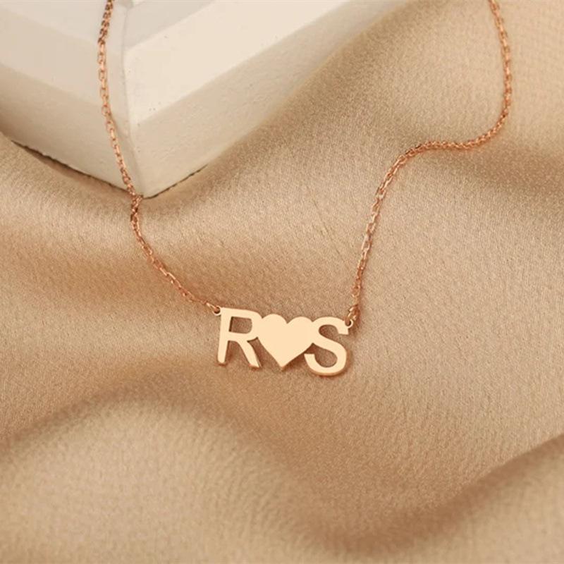 Customized Two Initials Necklace Stainless Steel Personalized Necklace Gift for Men and Women Couples