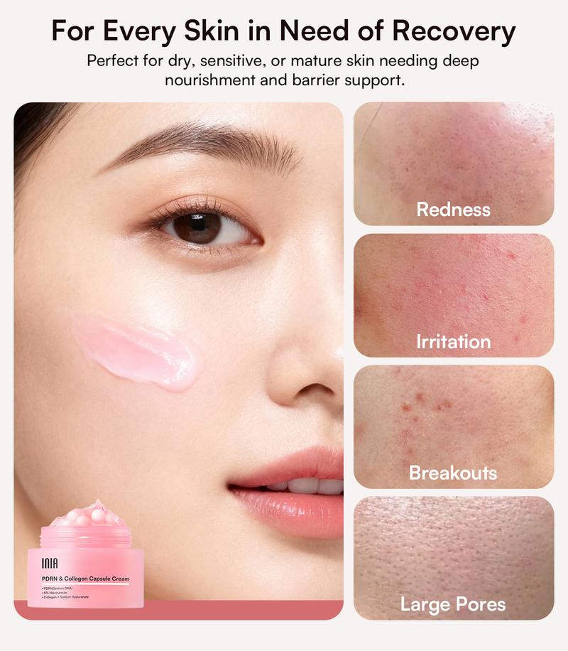 INIA PDRN + Peptide Repair Cream– Intensive Repair, Firm & Hydrate for Sensitive Skin with Salmon DNA, 5% Niacinamide & Collagen, Fresh PDRN Capsules for Maximum Repair, Layerable with Sunscreen & Makeup