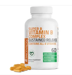 Bronson Super B Vitamin B Complex Sustained Slow Release (Vitamin B1, B2, B3, B6, B9 - Folic Acid, B12) Contains All B Vitamins 60 Tablets