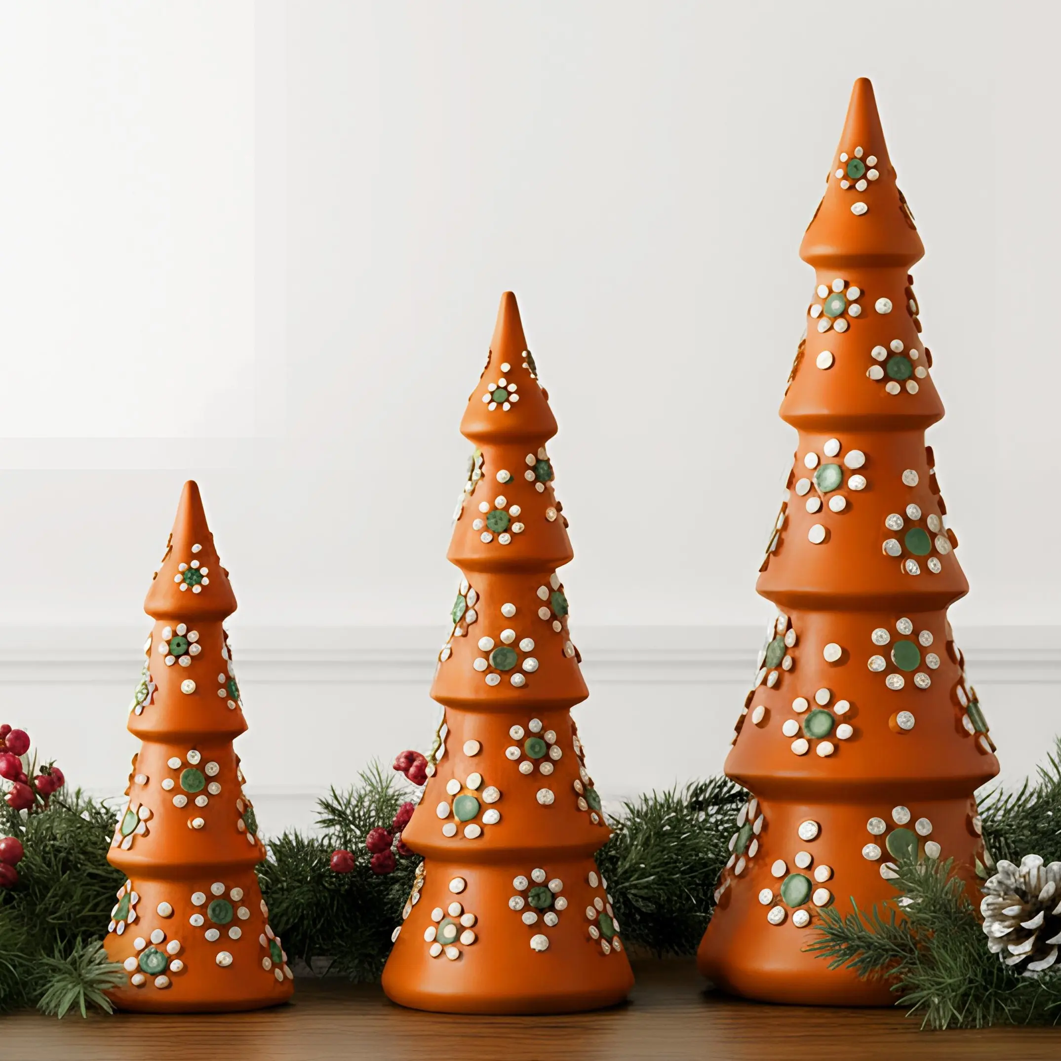 Mexican Terracotta Rustic Barro Tree Charm Figurine, Christmas Clearance Home Centerpieces Tabletop Centerpiece for Navidad Indoor Mantel Holiday Party Xmas Gift Decorations