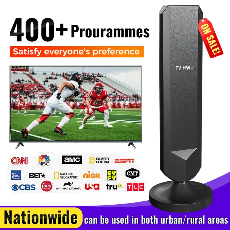 HWU Indoor TV Antennas For Smart TV With Amplified Signal Booster,  support  4K/1080P, Long Range Reception installation  , Easy Installation IndoorOutdoor Antenna For Local Free Channels And All Older TVs