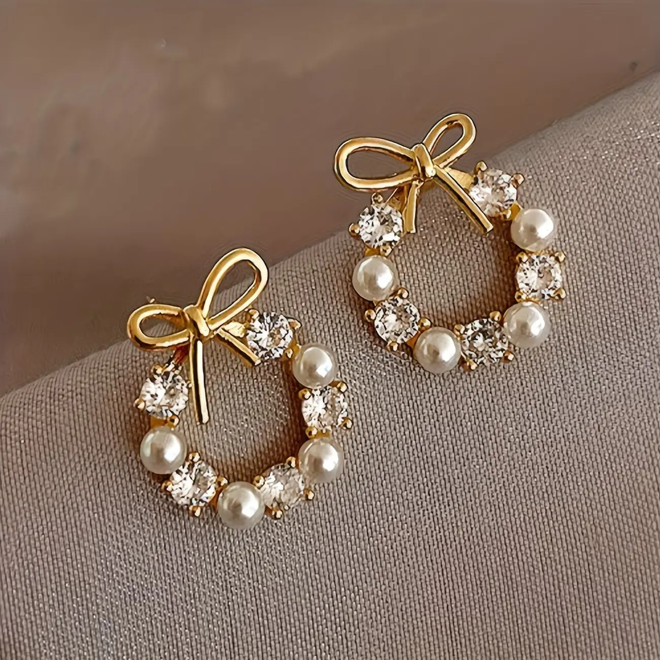 Earrings Set - 2-Pair Alloy Cute Bow Artificial Pearl Christmas Earrings, Lightweight Festive Jewelry, Versatile Accessory for Casual Home Decoration & Floral Wreath Complement