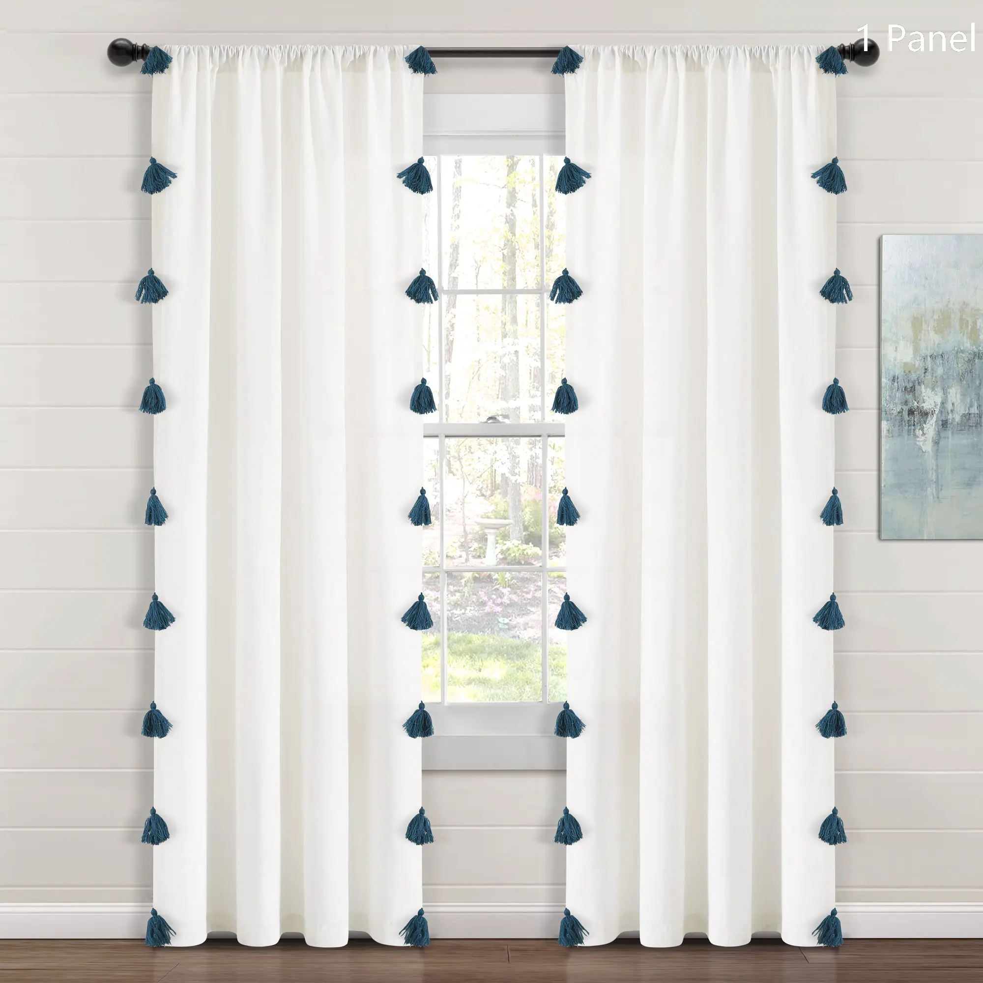 Lush Decor Boho Faux Linen Texture Tassel Fringe Curtain (Single Panel) - Sold Individually, 84x52 in Window Hanging, Colorful Room Decor Curtain for Windows with 5 Tassel Colors, Colorful Curtains