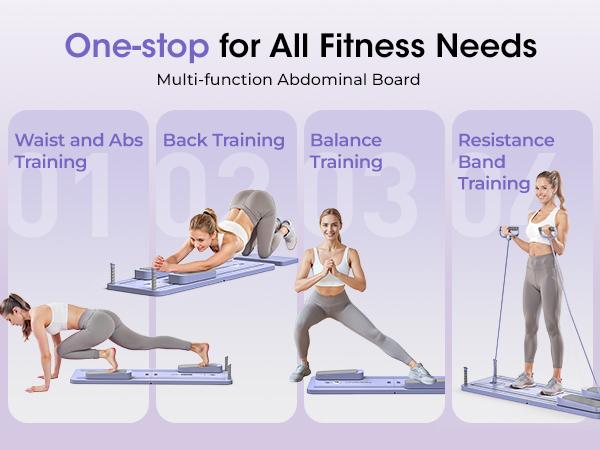 FEIERDUN Pilates Board,Multi-functional Ab Exercise Board,Abs Workout Equipment & Core Strength Training,Foldable Home Pilates Reformer,300LBS Weight Capacity with Timer,Knee Pad and Resistance Band