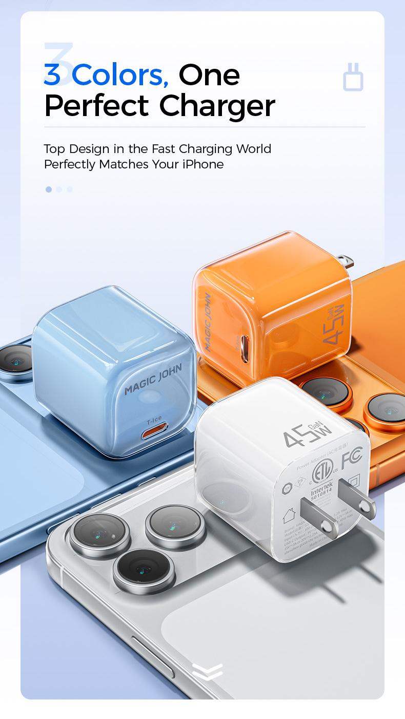 MAGICJOHN 45W USB-C Fast Charger – Compact Power Adapter for iPhone 17/16/15 Pro Max/Air – Quick, Travel-Friendly Mini Plug