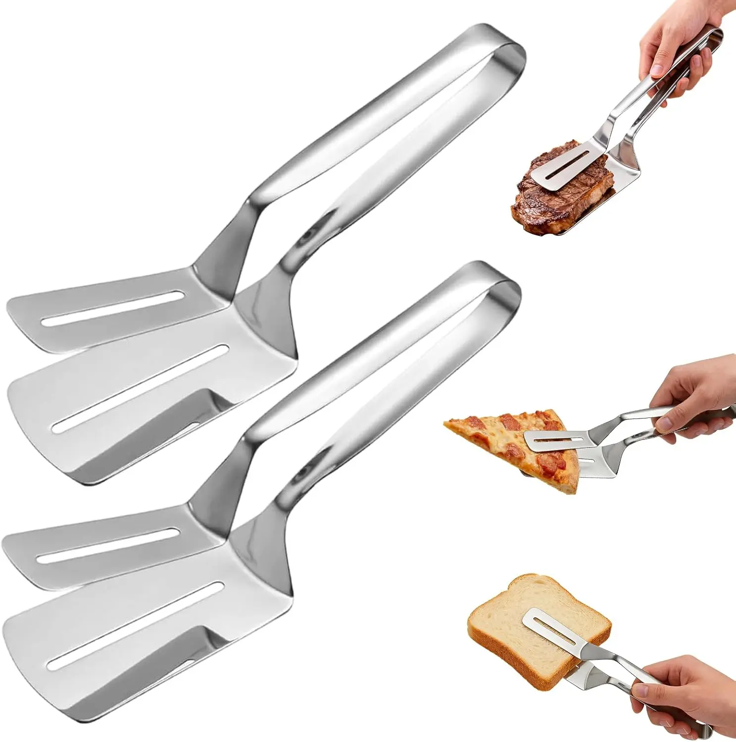 Long-Handle Stainless Steel BBQ Clamp – Heat-Resistant Spatula Tong for Steak, Fish, Bread & Outdoor Grilling