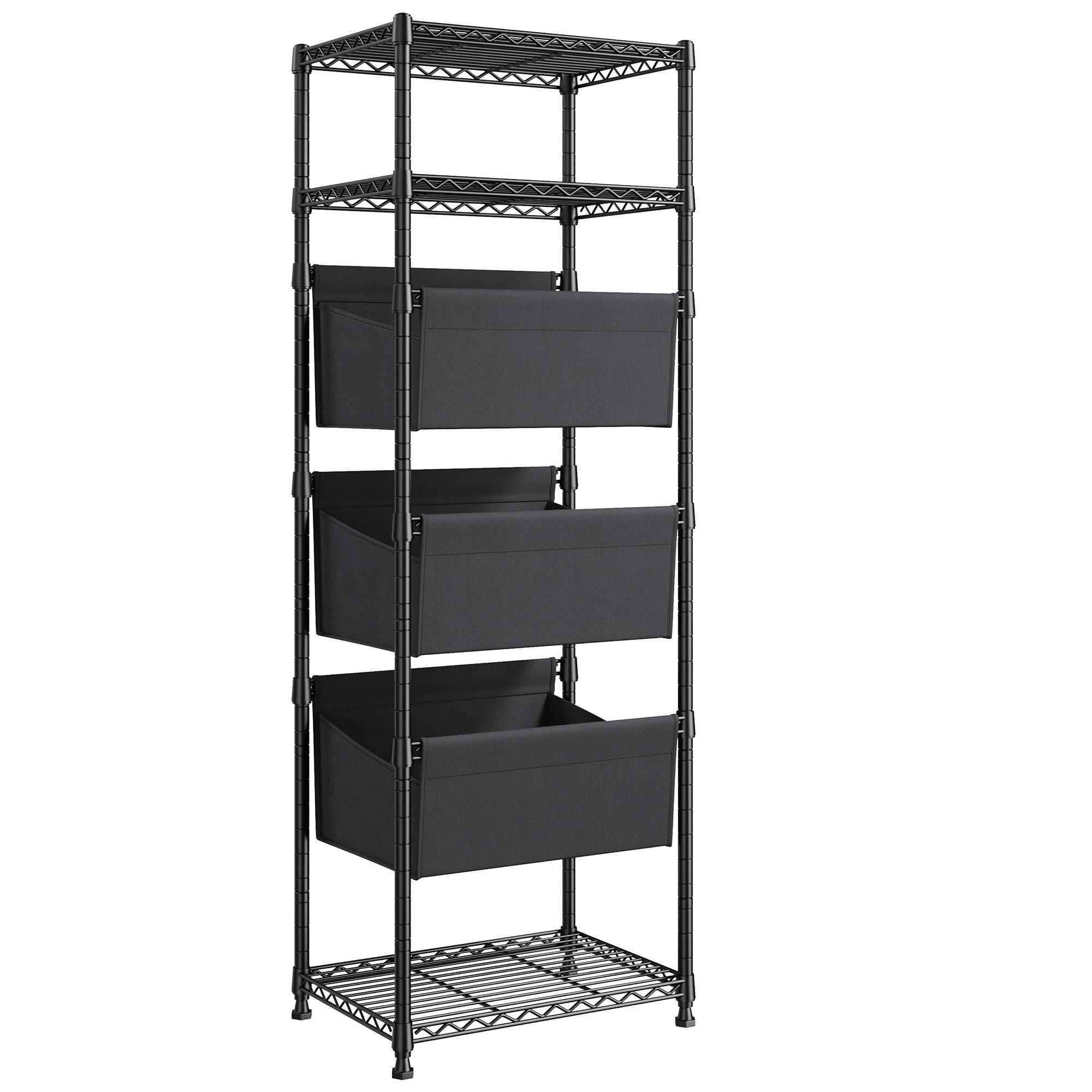 【Closet Storage Organizer】Raybee 6 Tier Corner Shelf with Basket,72'' Tall Storage Shelves Organizer Units, Adjustable Metal industrial Bookshelf for Wall Corner,Living room,Kitchen,Home Office