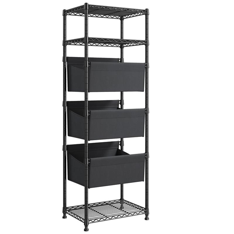 【Closet Storage Organizer】Raybee 6 Tier Corner Shelf with Basket,72'' Tall Storage Shelves Organizer Units, Adjustable Metal industrial Bookshelf for Wall Corner,Living room,Kitchen,Home Office