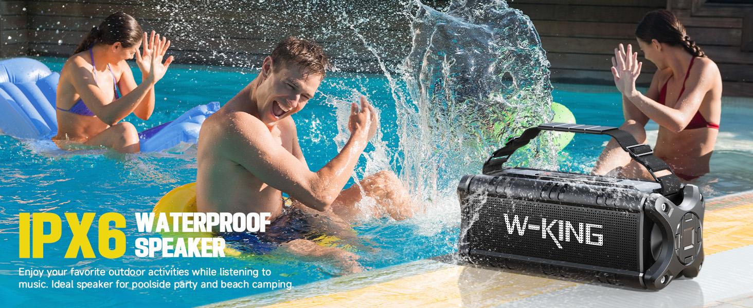 W-KING Bluetooth Speaker, 90W Max Loud Portable Speakers Bluetooth Wireless, IPX6 Waterproof Outdoor Speaker with 50W Deep Bass/2 Powerful Subwoofer/40H/Power Bank/EQ/TF/AUX/NFC for Pool/Party/Travel Rechargeable Audio