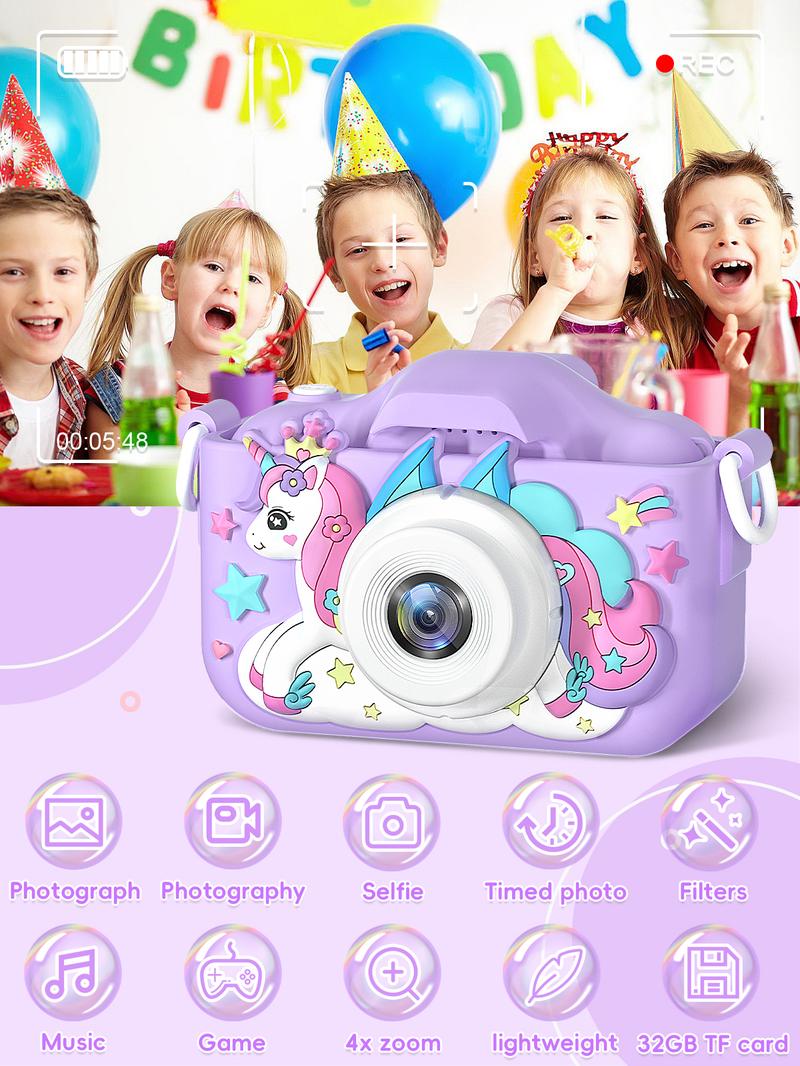 Kids Camera with Selfie Mode – HD Video Camcorder with Cute Silicone Case, Rechargeable Toy, Perfect Birthday or Holiday Gift for 3–12 Year Old Boys & Girls
