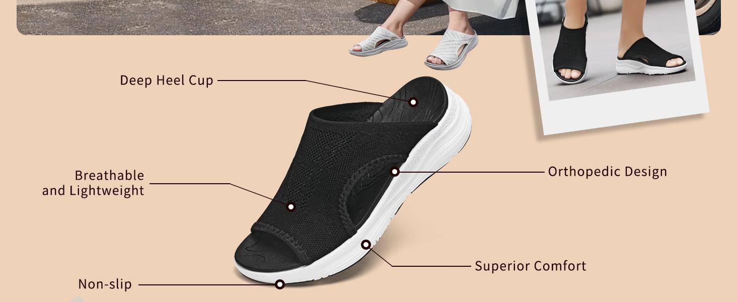 Womens Orthopedic Platform Slides Sandals with Arch Support Ladies Comfortable Walking Open Toe Plantar Fasciitis Slip On for Summer