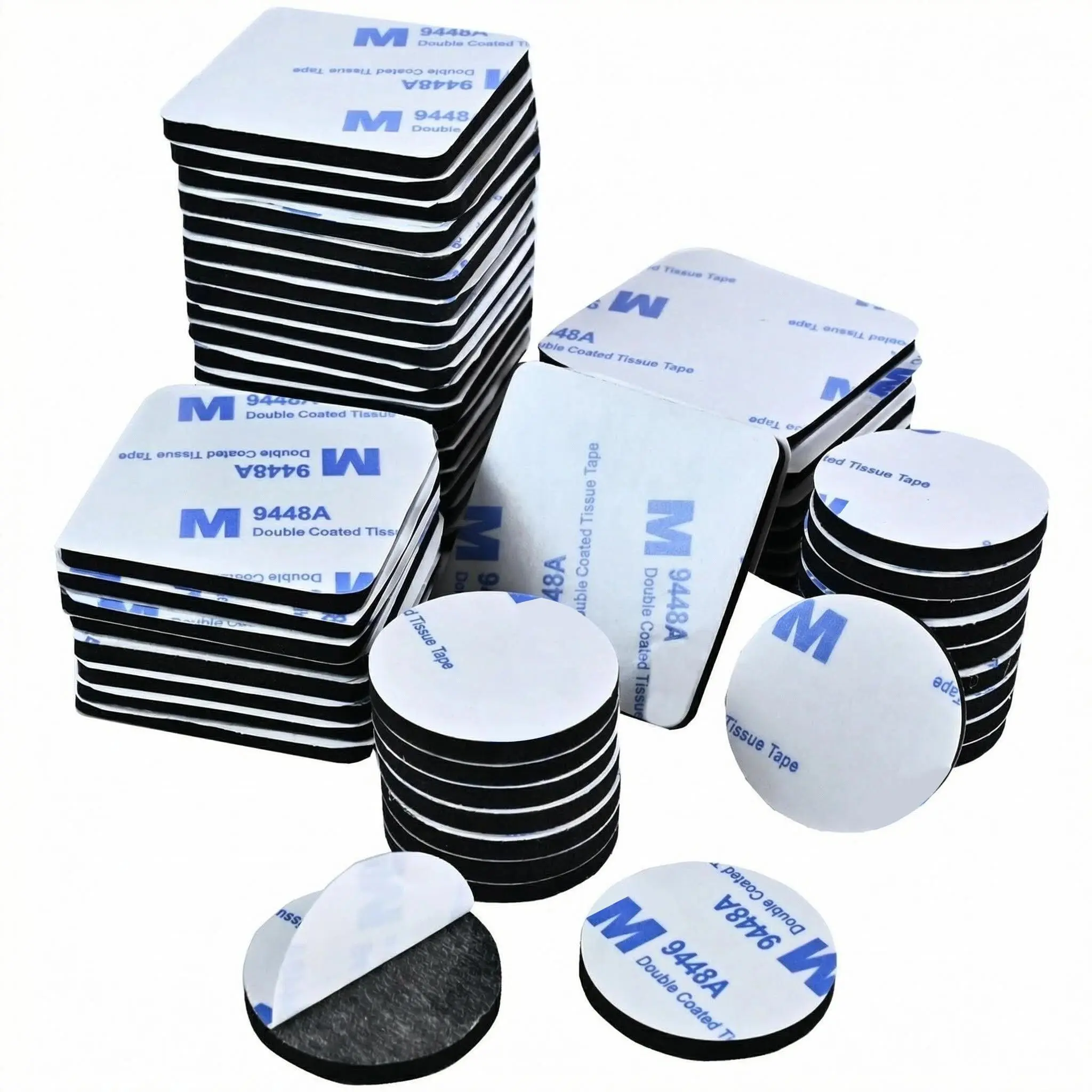 Heavy Duty Multipurpose Adhesive Mounting Tape, 56Pcs 3mm Thick Black Double-Sided Self-Adhesive Pads (Square & Round), Waterproof Wall-Safe Tape for Wood, Metals, Multipurpose Mounting Tape